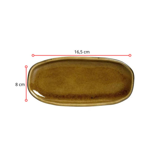128371 - TRAVESSA OVAL RASA MINI ORGÂNICO ÂMBAR 16,5X8 - CX 6 PCS