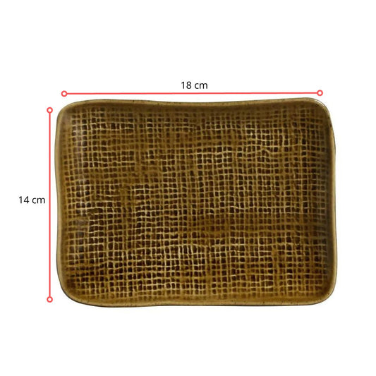128391 - TRAVESSA RETANGULAR PEQUENA JUTA ÂMBAR 18 X 14 - CX 6 PCS